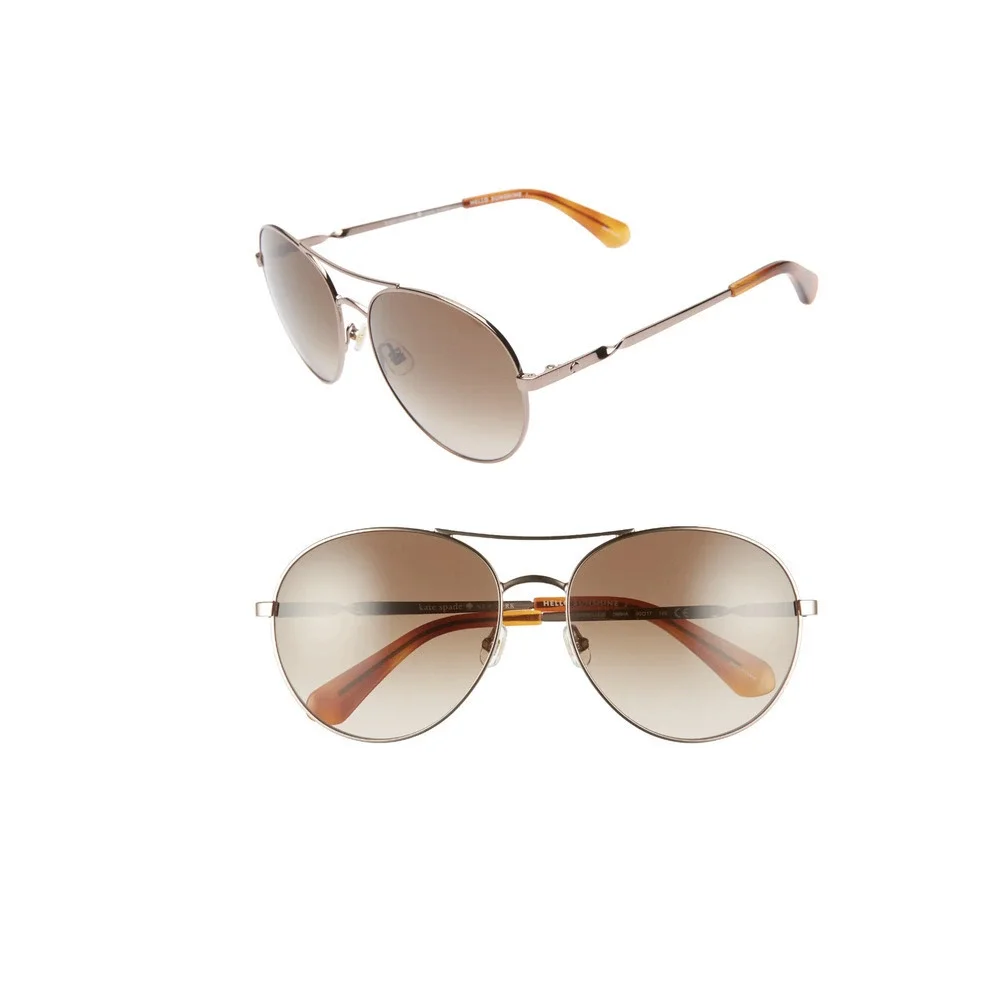 Kate Spade Timeless Chic Aviator UV Sunglasses Gold Brown w/ Pink Case